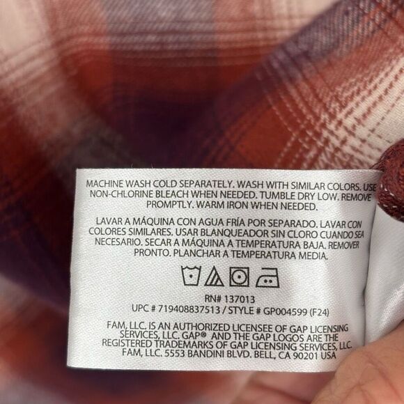 Gap Moana Plaid Flannel‎ Shirt Brown/Orange Size XL NWT - Picture 8 of 9